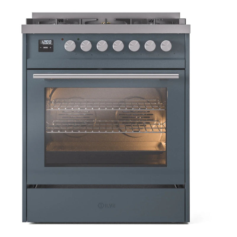 ILVE Professional Plus II 30" Dual Fuel Freestanding Range in Blue Grey with Stainless Steel Trim, UP30WMPBGLP
