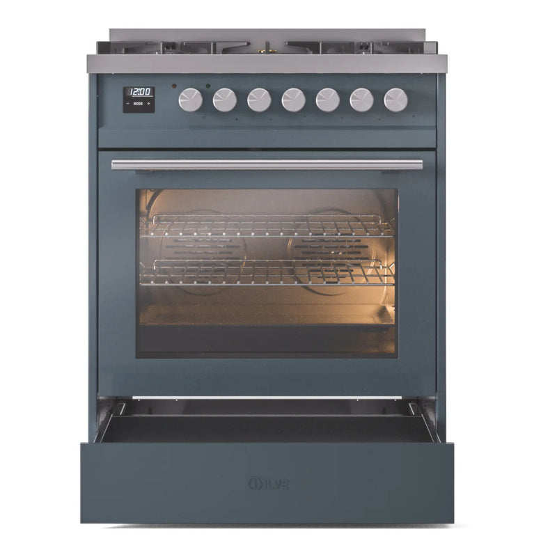 ILVE Professional Plus II 30" Dual Fuel Freestanding Range in Blue Grey with Stainless Steel Trim, UP30WMPBGLP