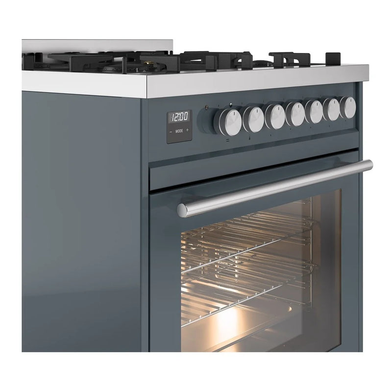 ILVE Professional Plus II 30" Dual Fuel Freestanding Range in Blue Grey with Stainless Steel Trim, UP30WMPBGLP