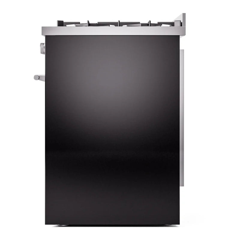 ILVE Professional Plus II 30" Dual Fuel Freestanding Range in Glossy Black with Stainless Steel Trim, UP30WMPBKLP