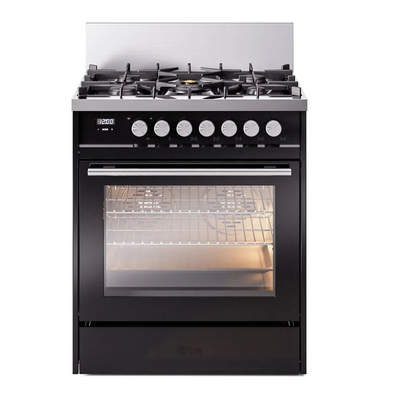 ILVE Professional Plus II 30" Dual Fuel Freestanding Range in Glossy Black with Stainless Steel Trim, UP30WMPBK