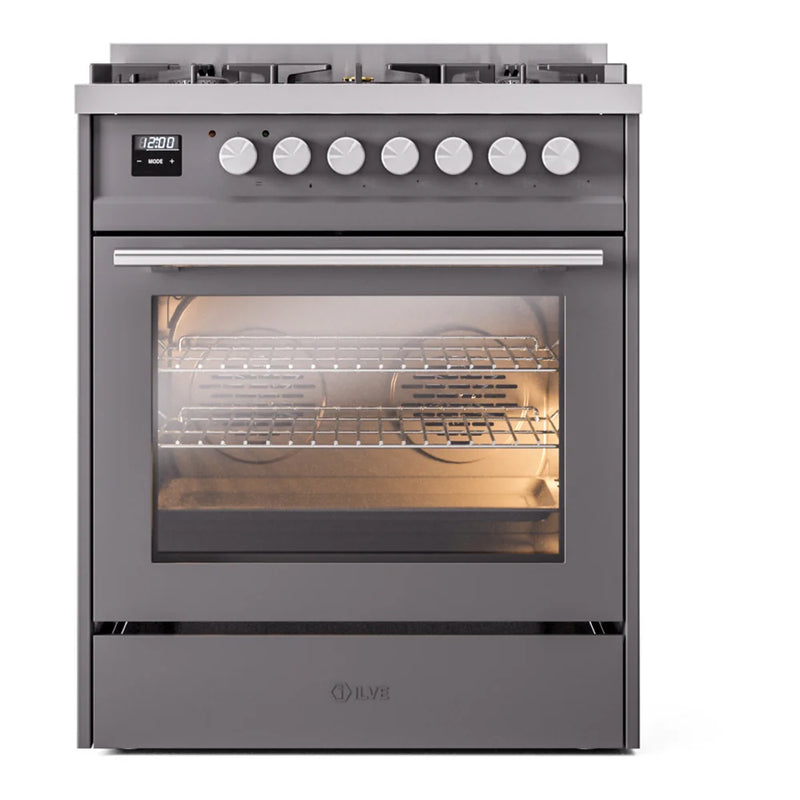 ILVE Professional Plus II 30" Dual Fuel Freestanding Range in Graphite Matte with Stainless Steel Trim, UP30WMPMGLP