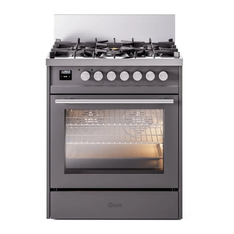 ILVE Professional Plus II 30" Dual Fuel Freestanding Range in Graphite Matte with Stainless Steel Trim, UP30WMPMG