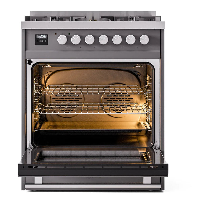 ILVE Professional Plus II 30" Dual Fuel Freestanding Range in Graphite Matte with Stainless Steel Trim, UP30WMPMG