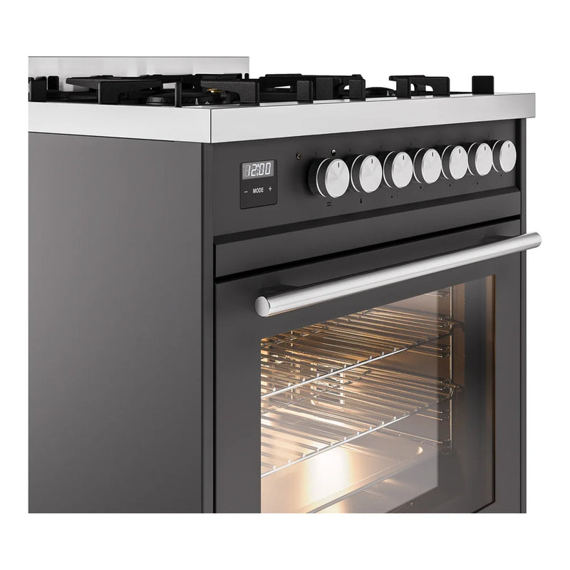 ILVE Professional Plus II 30" Dual Fuel Freestanding Range in Graphite Matte with Stainless Steel Trim, UP30WMPMG