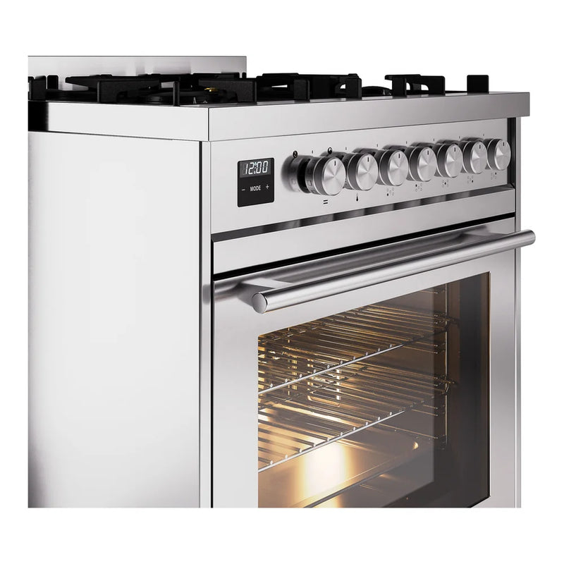 ILVE Professional Plus II 30" Dual Fuel Freestanding Range in Stainless Steel with Stainless Steel Trim, UP30WMPSSLP