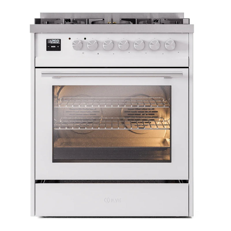 ILVE Professional Plus II 30" Dual Fuel Freestanding Range in White with Stainless Steel Trim, UP30WMPWH