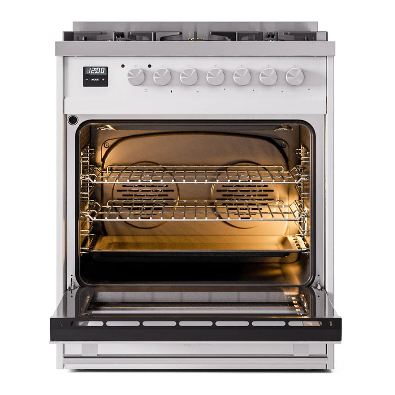 ILVE Professional Plus II 30" Dual Fuel Freestanding Range in White with Stainless Steel Trim, UP30WMPWH