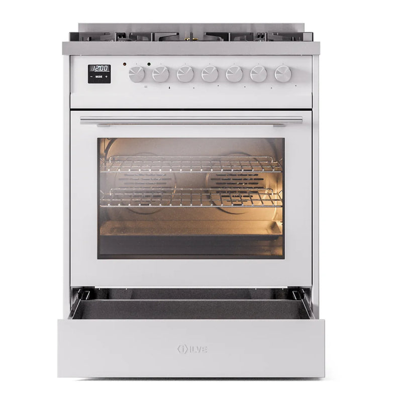 ILVE Professional Plus II 30" Dual Fuel Freestanding Range in White with Stainless Steel Trim, UP30WMPWH