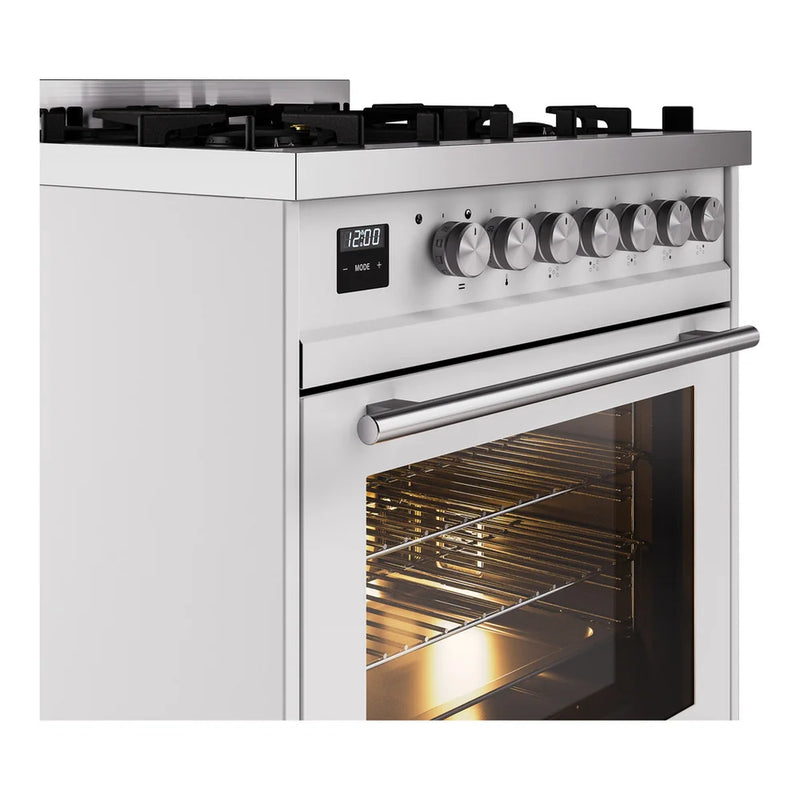 ILVE Professional Plus II 30" Dual Fuel Freestanding Range in White with Stainless Steel Trim, UP30WMPWH