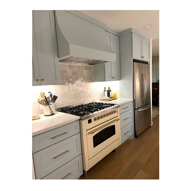 ILVE Nostalgie II 36" Dual Fuel Freestanding Range in Antique White with Burnished Trim, UP36FNMPAWB