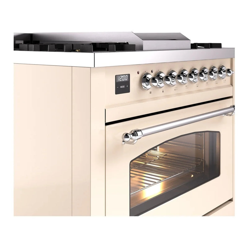 ILVE Nostalgie II 36" Dual Fuel Freestanding Range in Antique White with Chrome Trim, UP36FNMPAWC