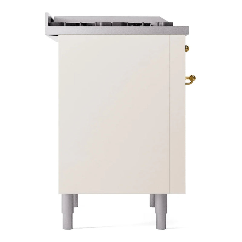 ILVE Nostalgie II 36" Dual Fuel Freestanding Range in Antique White with Brass Trim, UP36FNMPAWGLP