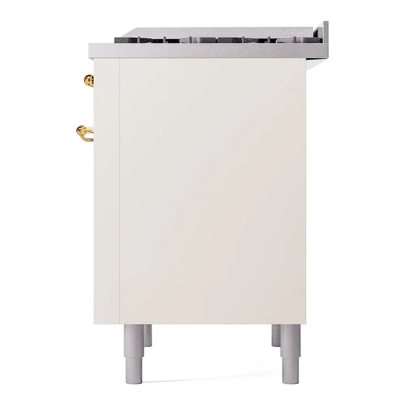 ILVE Nostalgie II 36" Dual Fuel Freestanding Range in Antique White with Brass Trim, UP36FNMPAWGLP