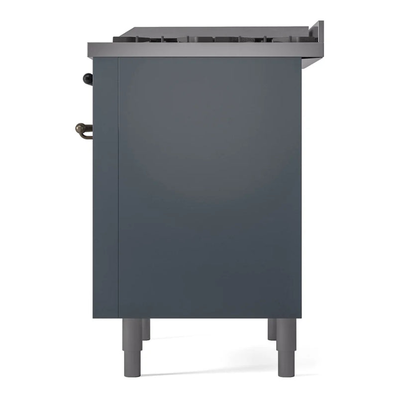 ILVE Nostalgie II 36" Dual Fuel Freestanding Range in Blue Grey with Burnished Trim, UP36FNMPBGBLP