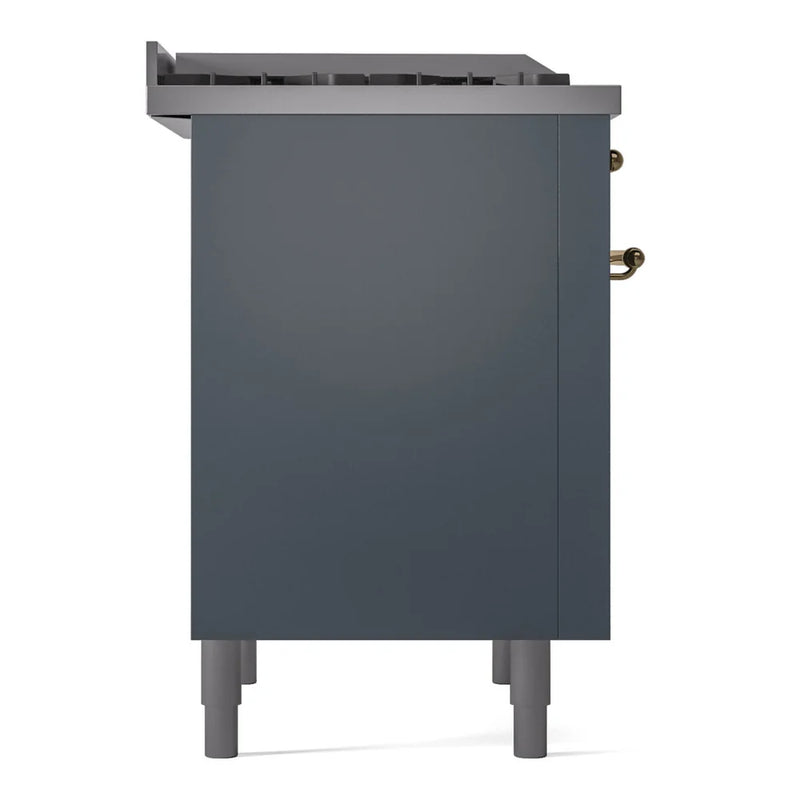 ILVE Nostalgie II 36" Dual Fuel Freestanding Range in Blue Grey with Brass Trim, UP36FNMPBGGLP