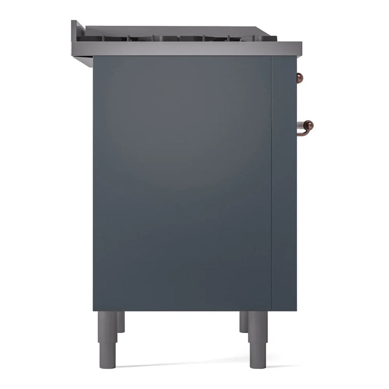 ILVE Nostalgie II 36" Dual Fuel Freestanding Range in Blue Grey with Copper Trim, UP36FNMPBGPLP