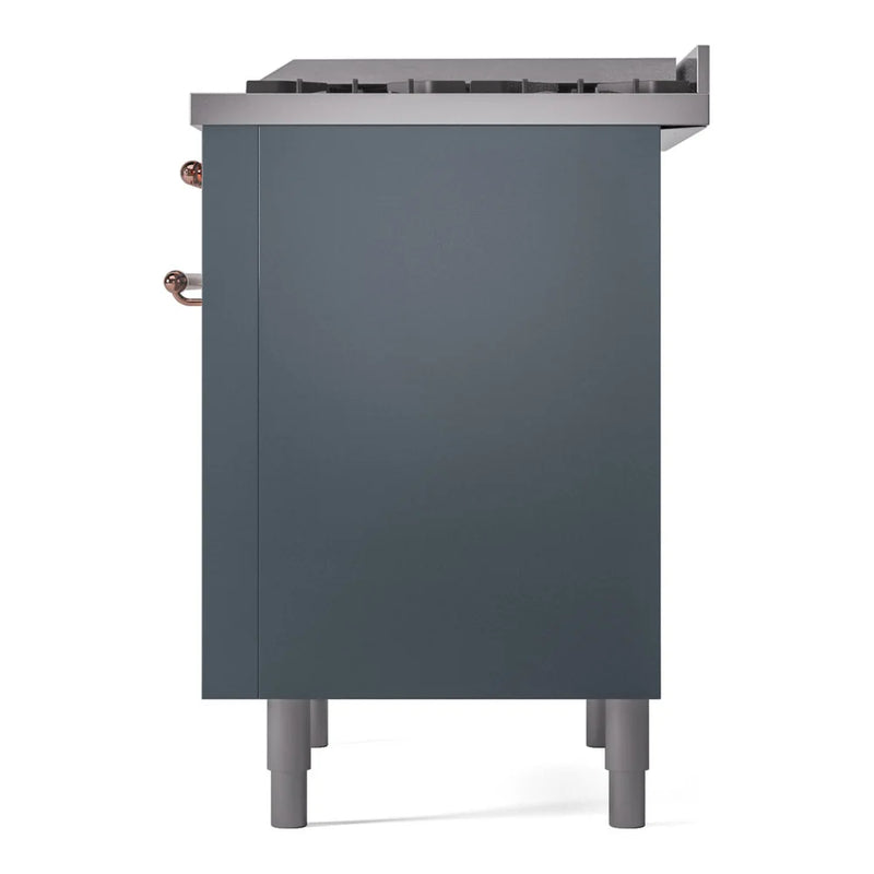 ILVE Nostalgie II 36" Dual Fuel Freestanding Range in Blue Grey with Copper Trim, UP36FNMPBGPLP