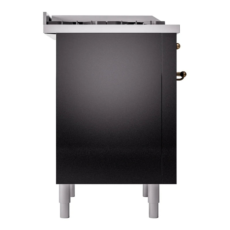 ILVE Nostalgie II 36" Dual Fuel Freestanding Range in Glossy Black with Burnished Trim, UP36FNMPBKB