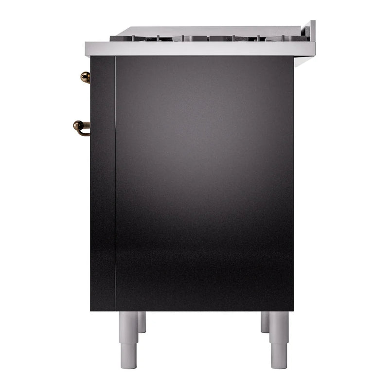 ILVE Nostalgie II 36" Dual Fuel Freestanding Range in Glossy Black with Burnished Trim, UP36FNMPBKB