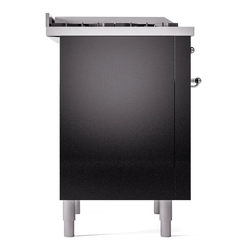 ILVE Nostalgie II 36" Dual Fuel Freestanding Range in Glossy Black with Chrome Trim, UP36FNMPBKCLP