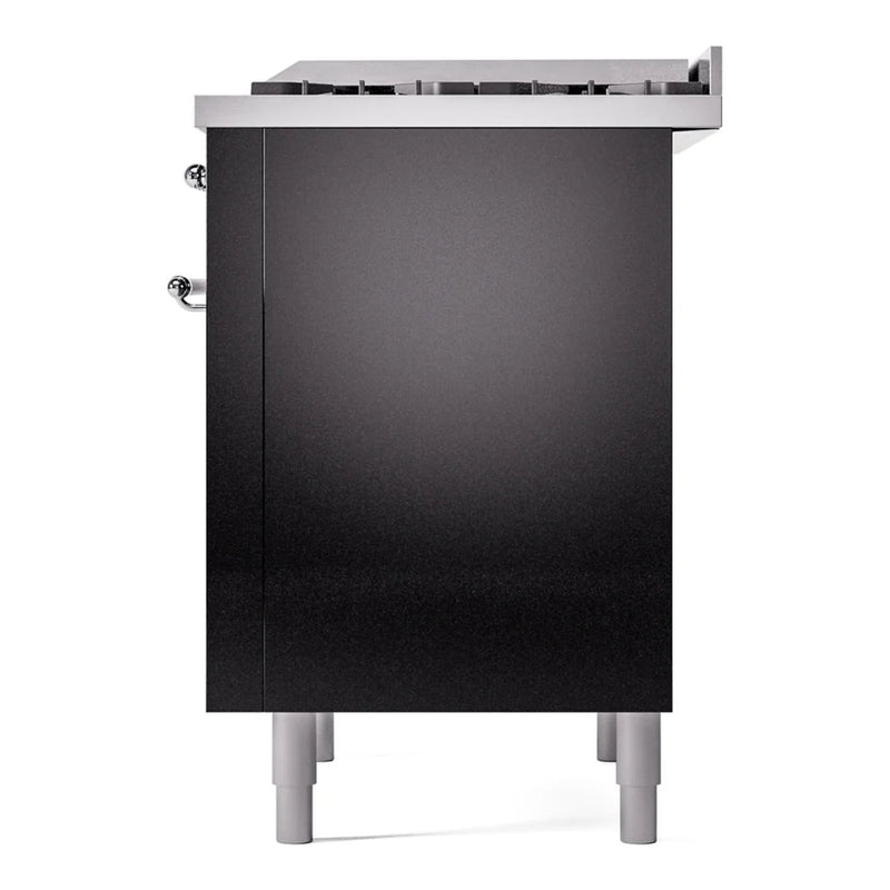 ILVE Nostalgie II 36" Dual Fuel Freestanding Range in Glossy Black with Chrome Trim, UP36FNMPBKC
