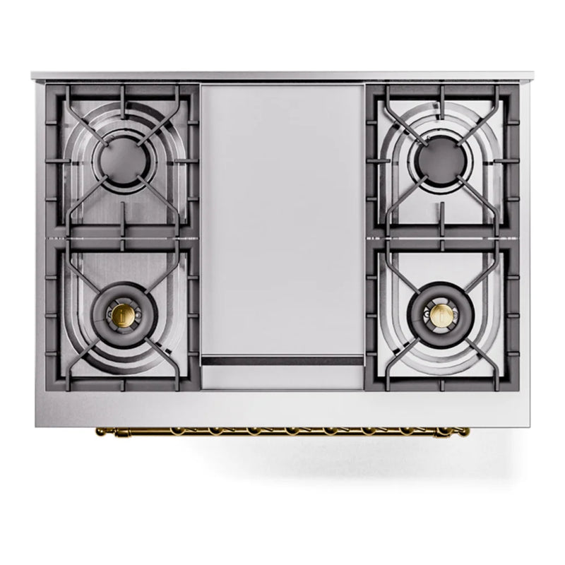 ILVE Nostalgie II 36" Dual Fuel Freestanding Range in Glossy Black with Brass Trim, UP36FNMPBKG