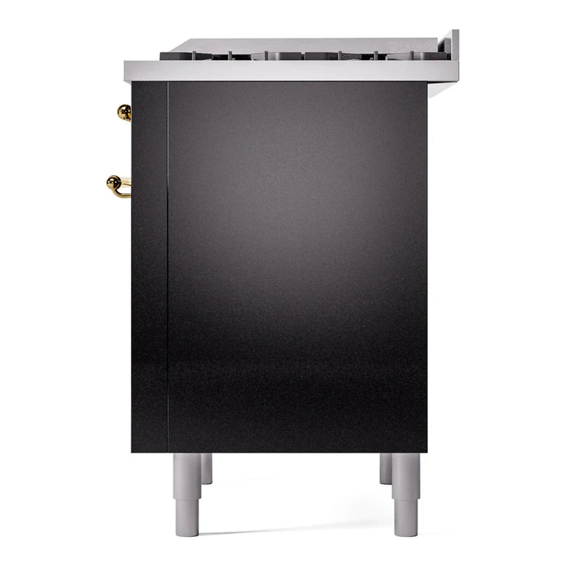 ILVE Nostalgie II 36" Dual Fuel Freestanding Range in Glossy Black with Brass Trim, UP36FNMPBKG
