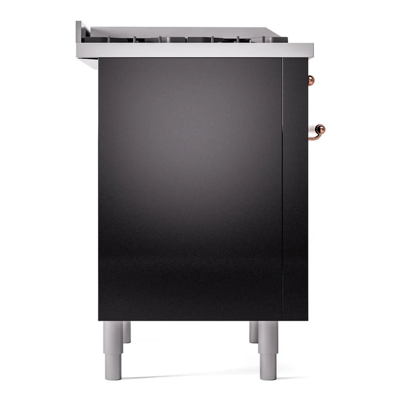 ILVE Nostalgie II 36" Dual Fuel Freestanding Range in Glossy Black with Copper Trim, UP36FNMPBKP