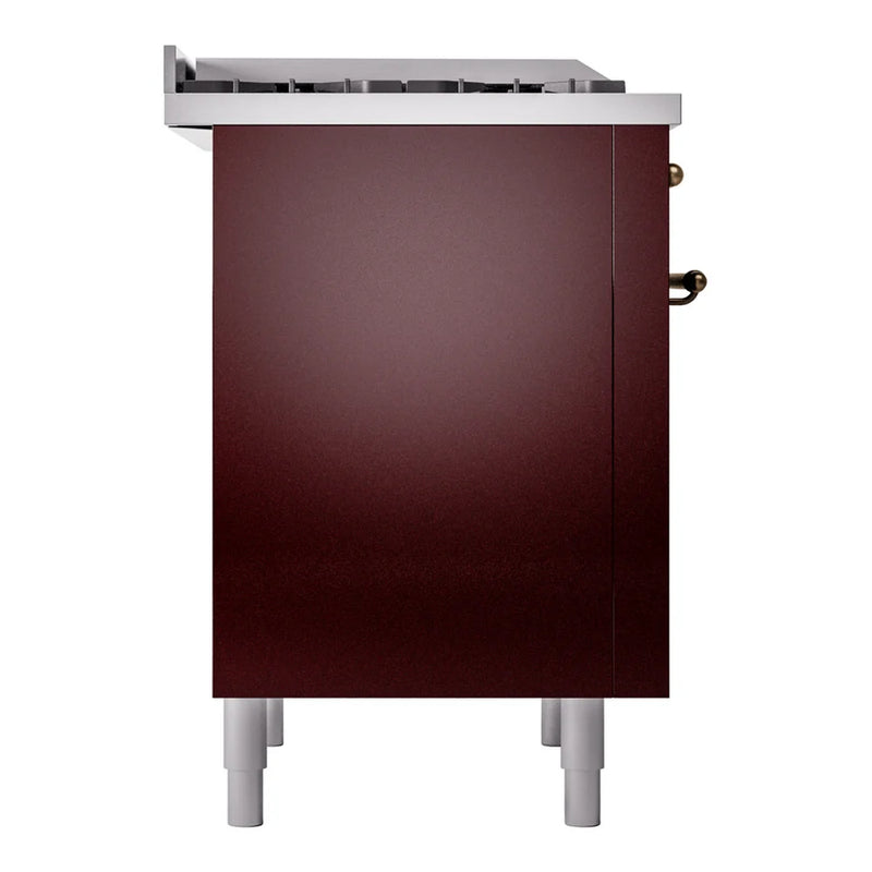 ILVE Nostalgie II 36" Dual Fuel Freestanding Range in Burgundy with Burnished Trim, UP36FNMPBUBLP