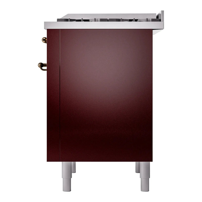 ILVE Nostalgie II 36" Dual Fuel Freestanding Range in Burgundy with Burnished Trim, UP36FNMPBUBLP