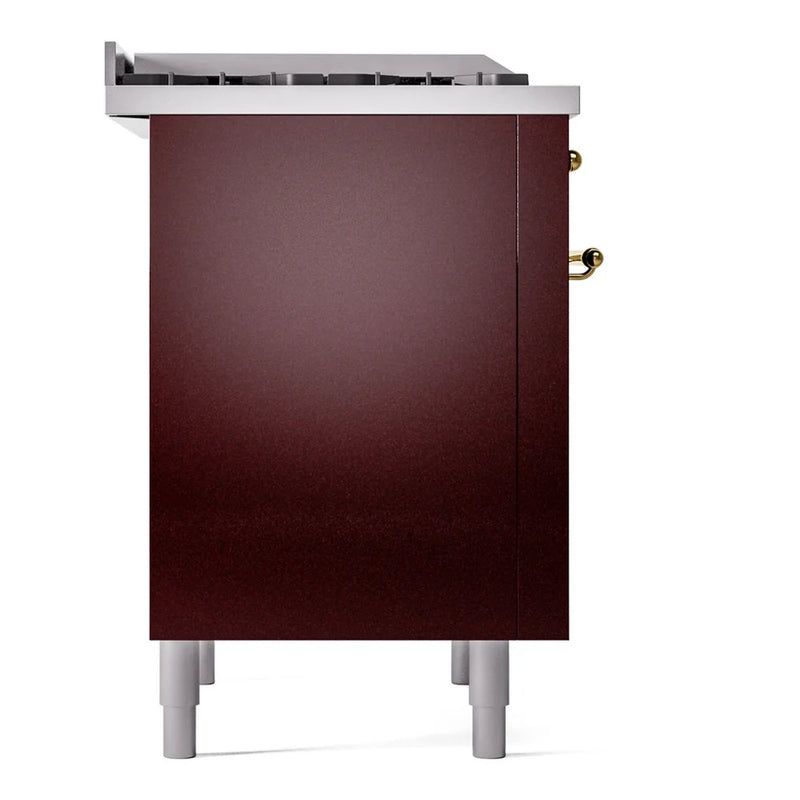 ILVE Nostalgie II 36" Dual Fuel Freestanding Range in Burgundy with Brass Trim, UP36FNMPBUG
