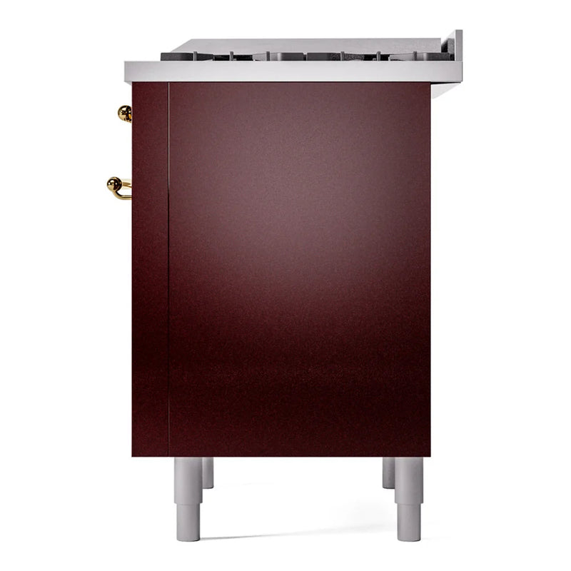 ILVE Nostalgie II 36" Dual Fuel Freestanding Range in Burgundy with Brass Trim, UP36FNMPBUG
