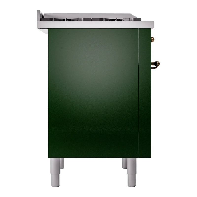 ILVE Nostalgie II 36" Dual Fuel Freestanding Range in Emerald Green with Burnished Trim, UP36FNMPEGBLP
