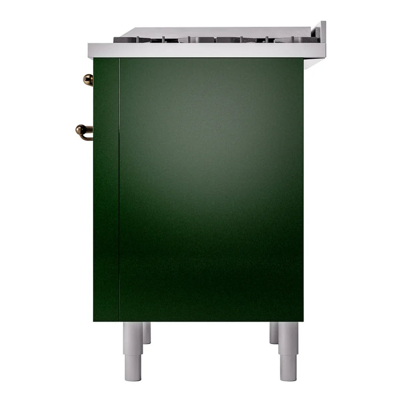 ILVE Nostalgie II 36" Dual Fuel Freestanding Range in Emerald Green with Burnished Trim, UP36FNMPEGBLP