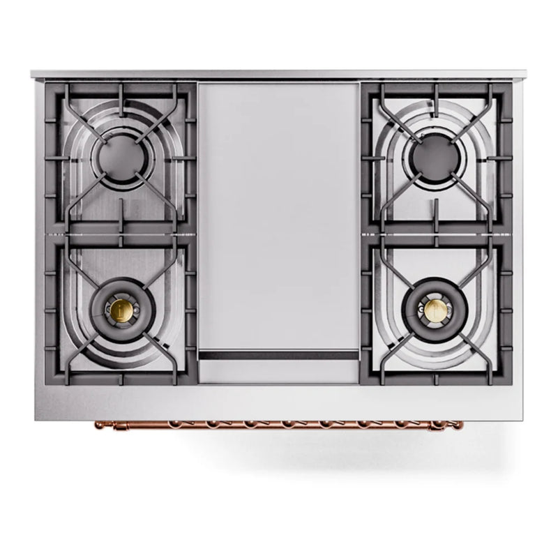 ILVE Nostalgie II 36" Dual Fuel Freestanding Range in Emerald Green with Copper Trim, UP36FNMPEGPLP