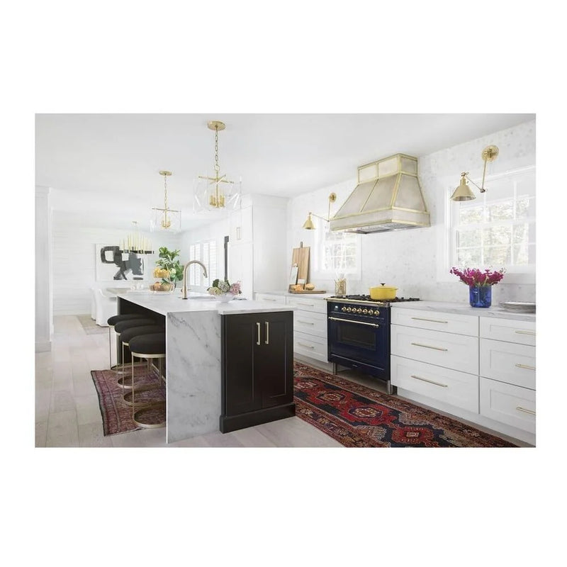 ILVE Nostalgie II 36" Dual Fuel Freestanding Range in Midnight Blue with Brass Trim, UP36FNMPMBGLP