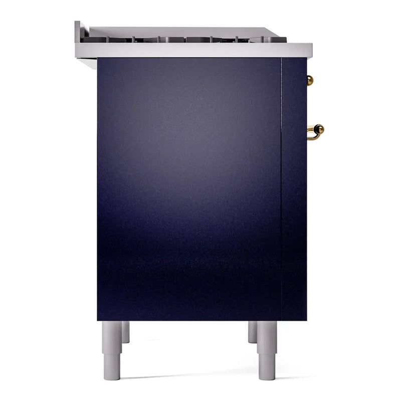 ILVE Nostalgie II 36" Dual Fuel Freestanding Range in Midnight Blue with Brass Trim, UP36FNMPMBGLP