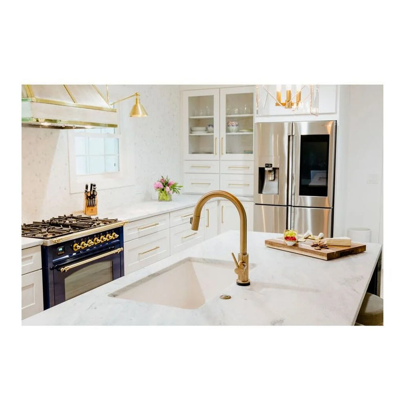 ILVE Nostalgie II 36" Dual Fuel Freestanding Range in Midnight Blue with Brass Trim, UP36FNMPMBG