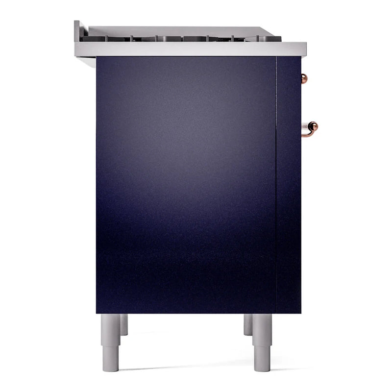 ILVE Nostalgie II 36" Dual Fuel Freestanding Range in Midnight Blue with Copper Trim, UP36FNMPMBPLP