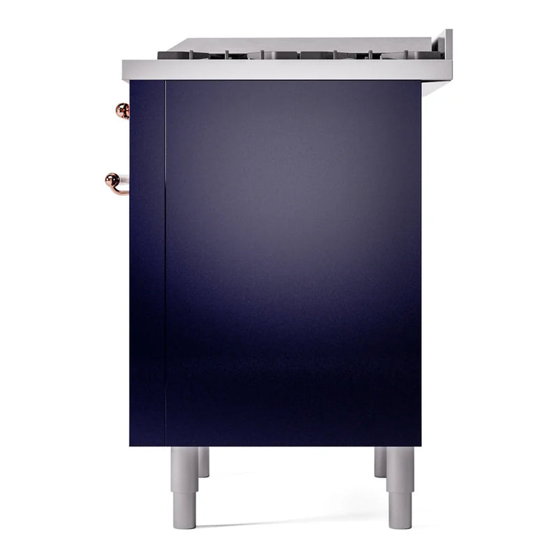ILVE Nostalgie II 36" Dual Fuel Freestanding Range in Midnight Blue with Copper Trim, UP36FNMPMBPLP