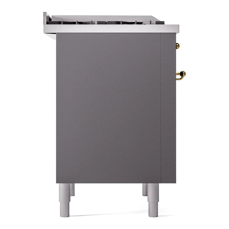 ILVE Nostalgie II 36" Dual Fuel Freestanding Range in Graphite Matte with Brass Trim, UP36FNMPMGGLP