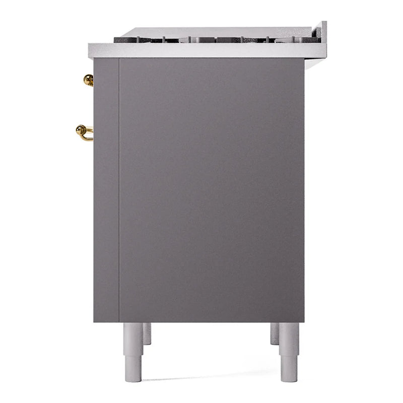 ILVE Nostalgie II 36" Dual Fuel Freestanding Range in Graphite Matte with Brass Trim, UP36FNMPMGGLP