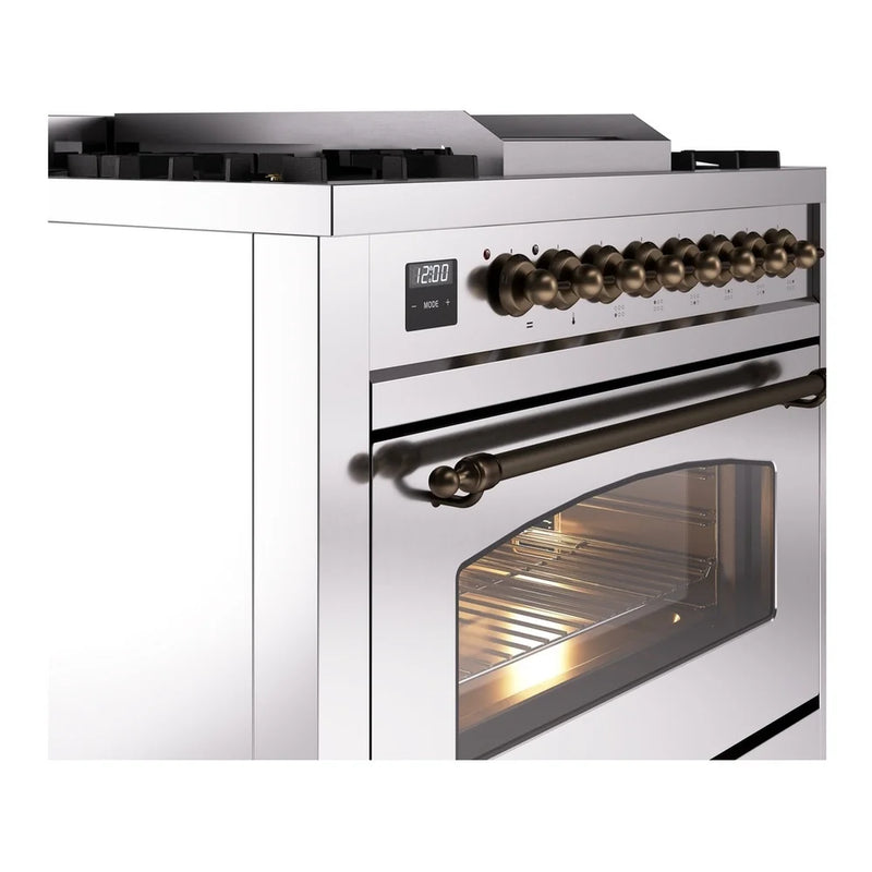 ILVE Nostalgie II 36" Dual Fuel Freestanding Range in Stainless Steel with Burnished Trim, UP36FNMPSSBLP