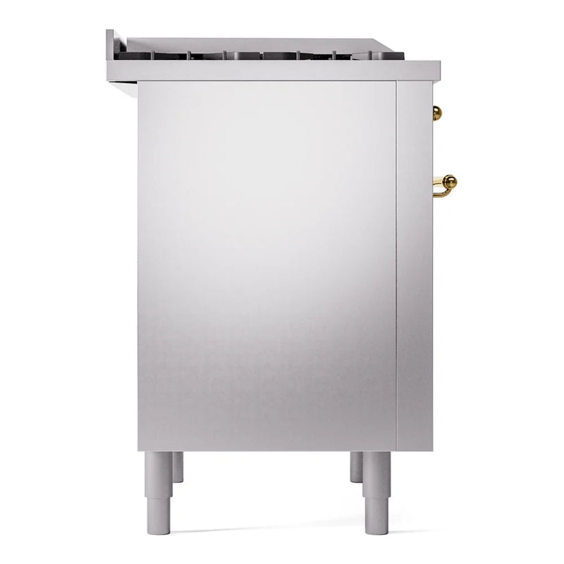 ILVE Nostalgie II 36" Dual Fuel Freestanding Range in Stainless Steel with Brass Trim, UP36FNMPSSGLP
