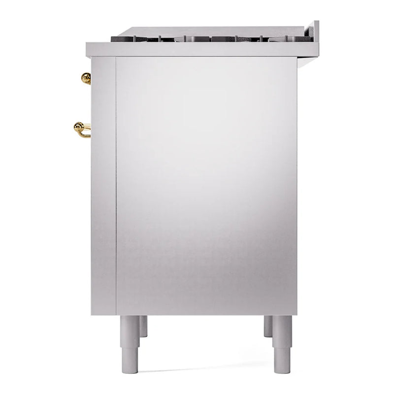 ILVE Nostalgie II 36" Dual Fuel Freestanding Range in Stainless Steel with Brass Trim, UP36FNMPSSGLP