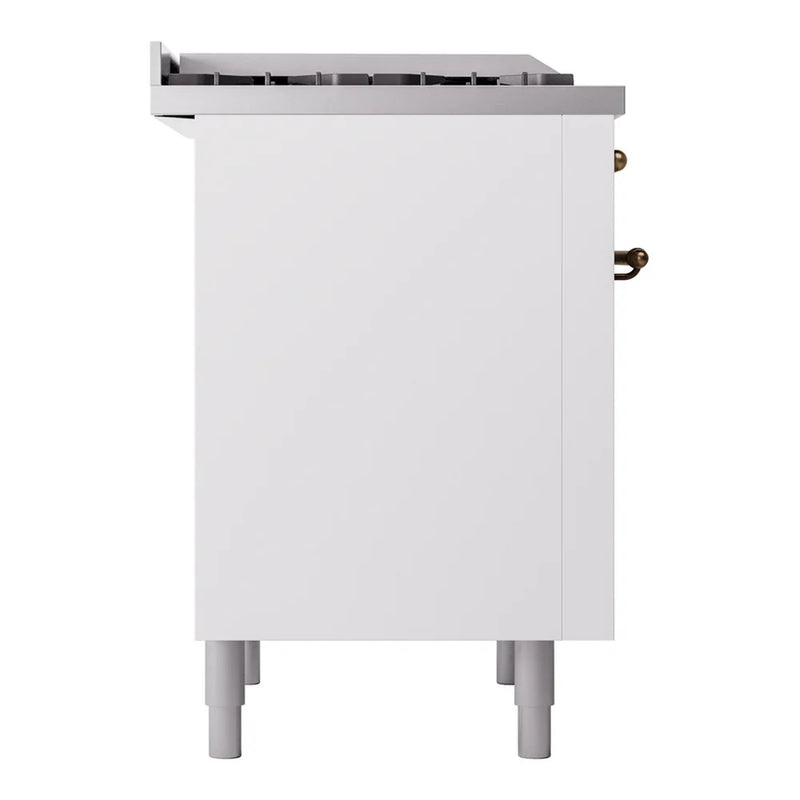 ILVE Nostalgie II 36" Dual Fuel Freestanding Range in White with Burnished Trim, UP36FNMPWHBLP