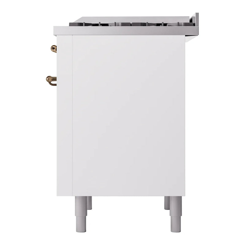 ILVE Nostalgie II 36" Dual Fuel Freestanding Range in White with Burnished Trim, UP36FNMPWHBLP
