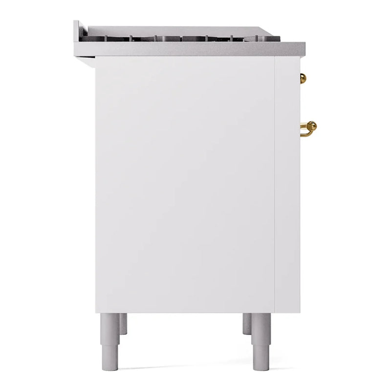 ILVE Nostalgie II 36" Dual Fuel Freestanding Range in White with Brass Trim, UP36FNMPWHGLP