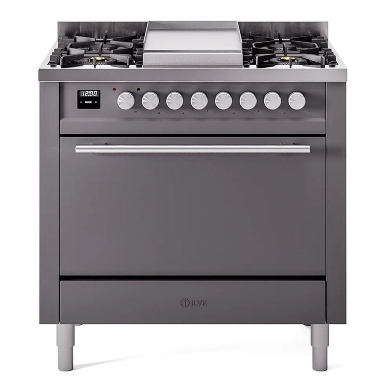 ILVE Professional Plus II 36" Dual Fuel Freestanding Range in Graphite Matte with Stainless Steel Trim, UP36FQMPMG